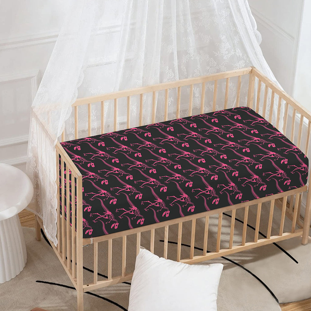 Pink Tyrannosaurus Fossil Pattern Print Baby Crib Sheet