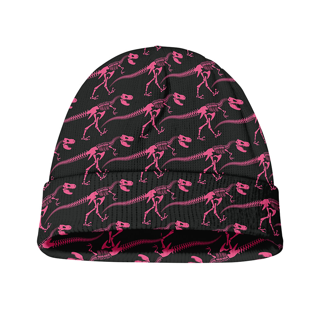 Pink Tyrannosaurus Fossil Pattern Print Beanie