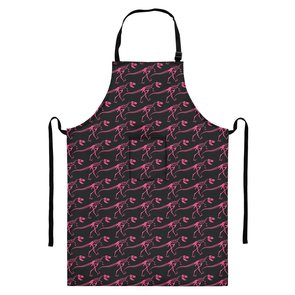 Pink Tyrannosaurus Fossil Pattern Print Bib Apron With Pocket