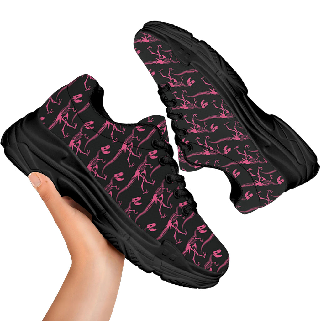 Pink Tyrannosaurus Fossil Pattern Print Black Chunky Shoes