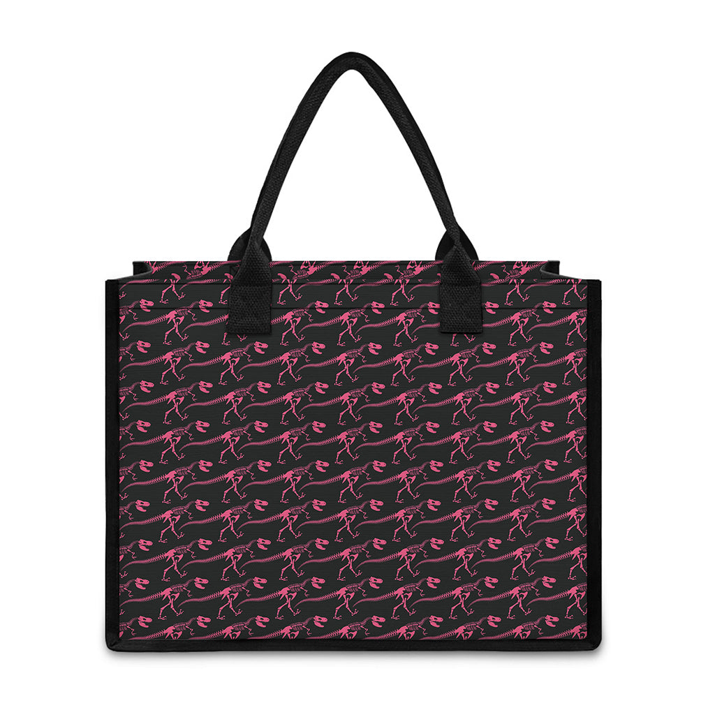 Pink Tyrannosaurus Fossil Pattern Print Canvas Tote Bag