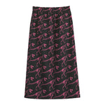 Pink Tyrannosaurus Fossil Pattern Print Cotton Front Slit Maxi Skirt