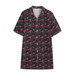 Pink Tyrannosaurus Fossil Pattern Print Cotton Hawaiian Shirt