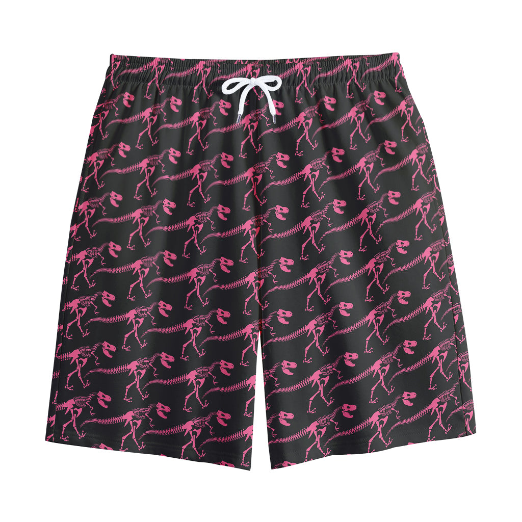 Pink Tyrannosaurus Fossil Pattern Print Cotton Shorts
