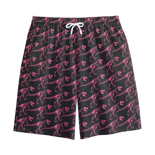 Pink Tyrannosaurus Fossil Pattern Print Cotton Shorts