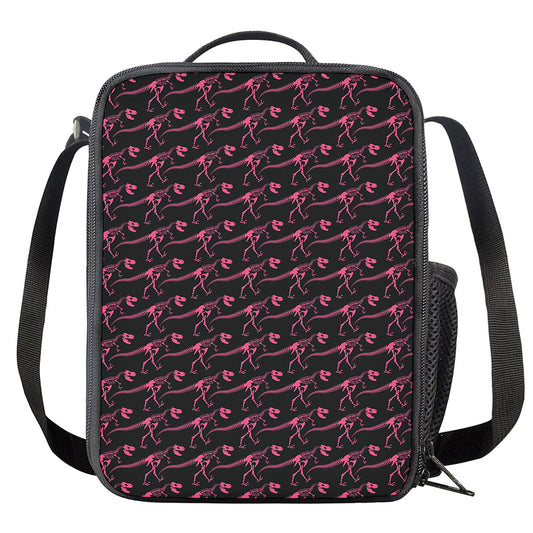 Pink Tyrannosaurus Fossil Pattern Print Crossbody Lunch Bag
