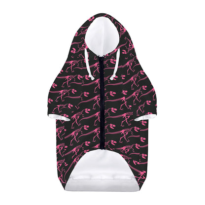 Pink Tyrannosaurus Fossil Pattern Print Dog Zip Up Hoodie