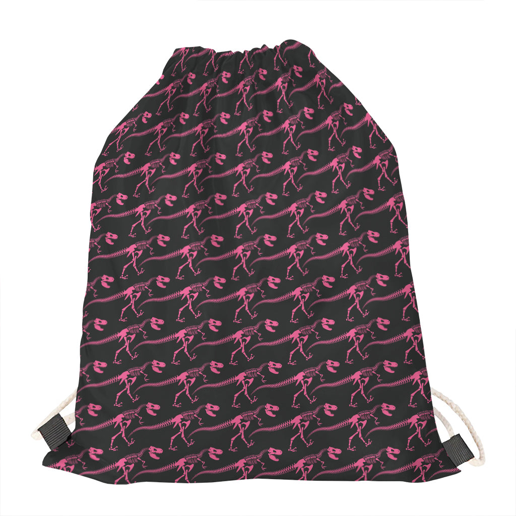 Pink Tyrannosaurus Fossil Pattern Print Drawstring Bag