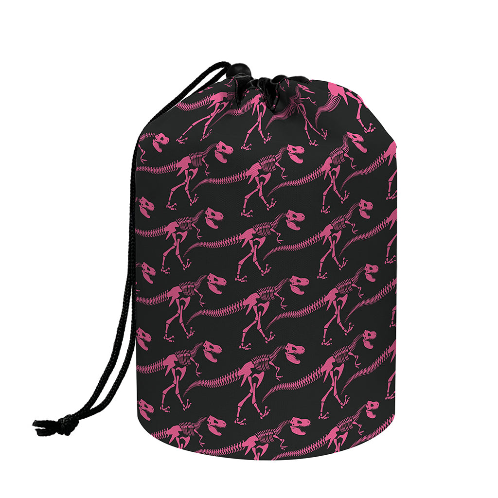 Pink Tyrannosaurus Fossil Pattern Print Drawstring Makeup Bag