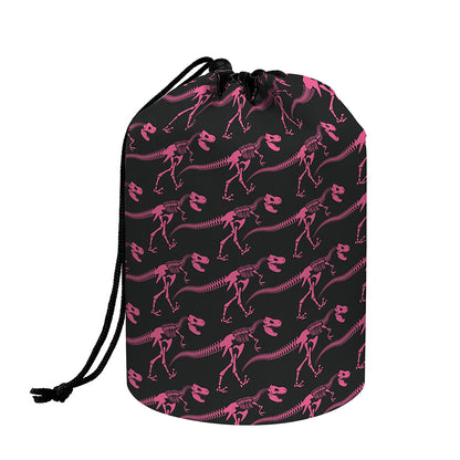 Pink Tyrannosaurus Fossil Pattern Print Drawstring Makeup Bag