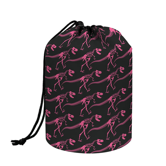 Pink Tyrannosaurus Fossil Pattern Print Drawstring Makeup Bag