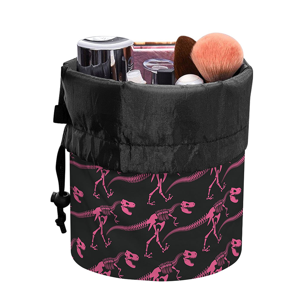 Pink Tyrannosaurus Fossil Pattern Print Drawstring Makeup Bag