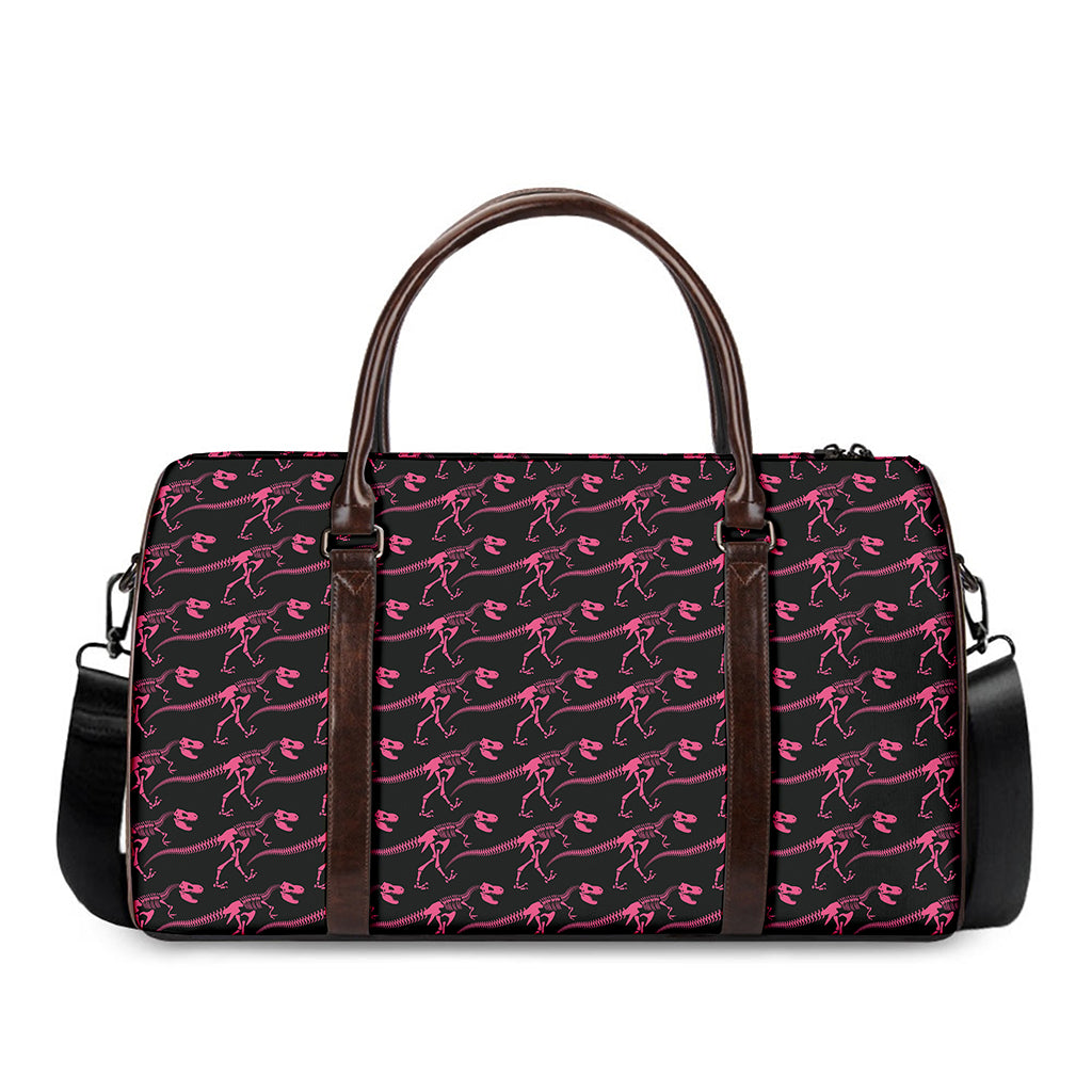 Pink Tyrannosaurus Fossil Pattern Print Duffle Bag