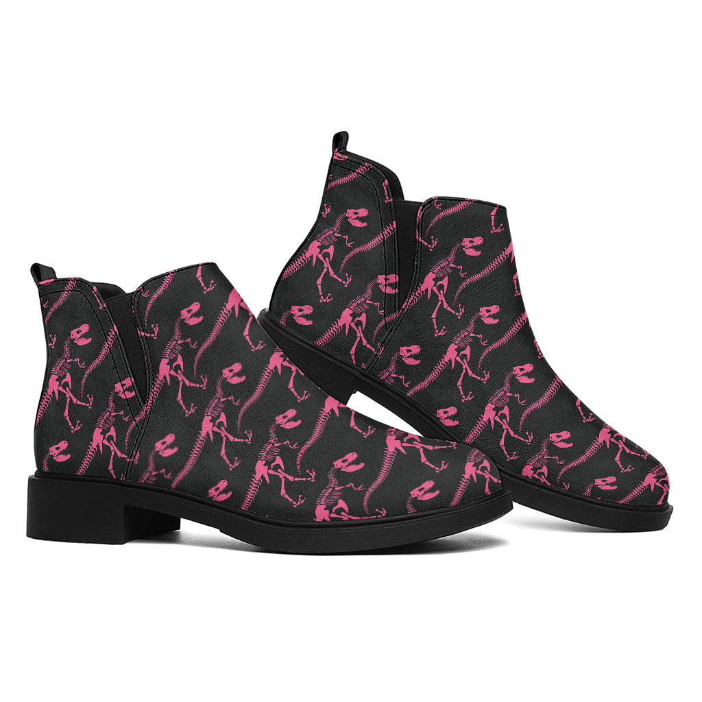 Pink Tyrannosaurus Fossil Pattern Print Flat Ankle Boots