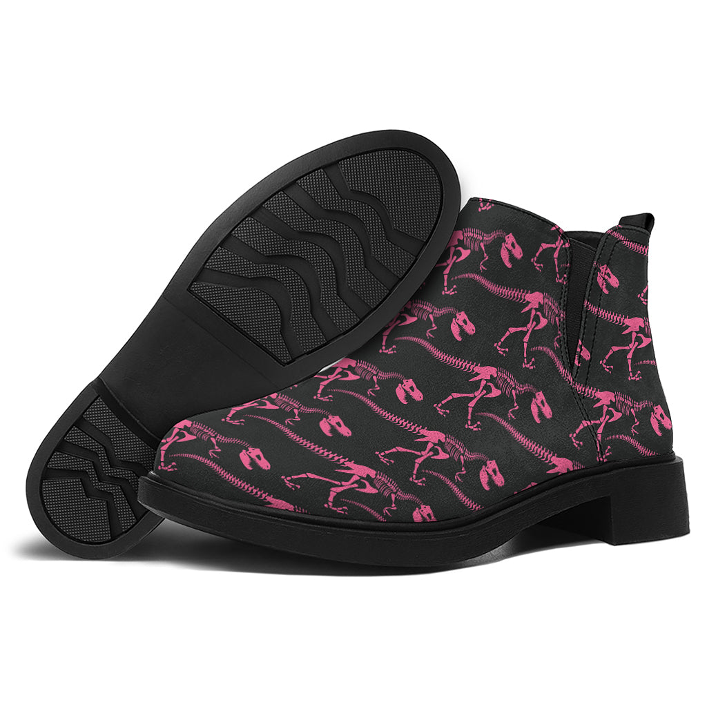 Pink Tyrannosaurus Fossil Pattern Print Flat Ankle Boots