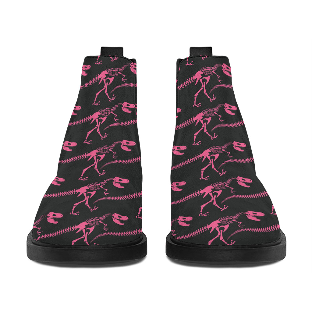 Pink Tyrannosaurus Fossil Pattern Print Flat Ankle Boots