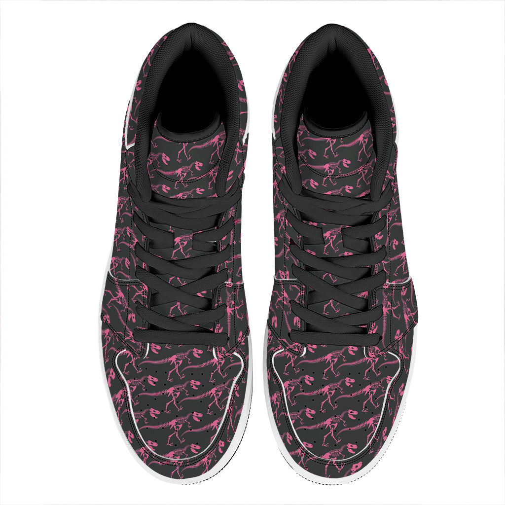 Pink Tyrannosaurus Fossil Pattern Print High Top Leather Sneakers