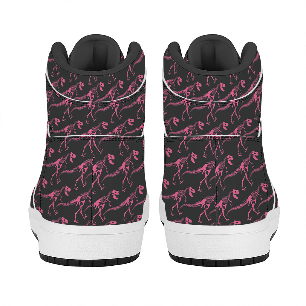 Pink Tyrannosaurus Fossil Pattern Print High Top Leather Sneakers