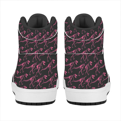 Pink Tyrannosaurus Fossil Pattern Print High Top Leather Sneakers