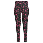 Pink Tyrannosaurus Fossil Pattern Print High-Waisted Pocket Leggings