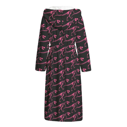 Pink Tyrannosaurus Fossil Pattern Print Hooded Bathrobe
