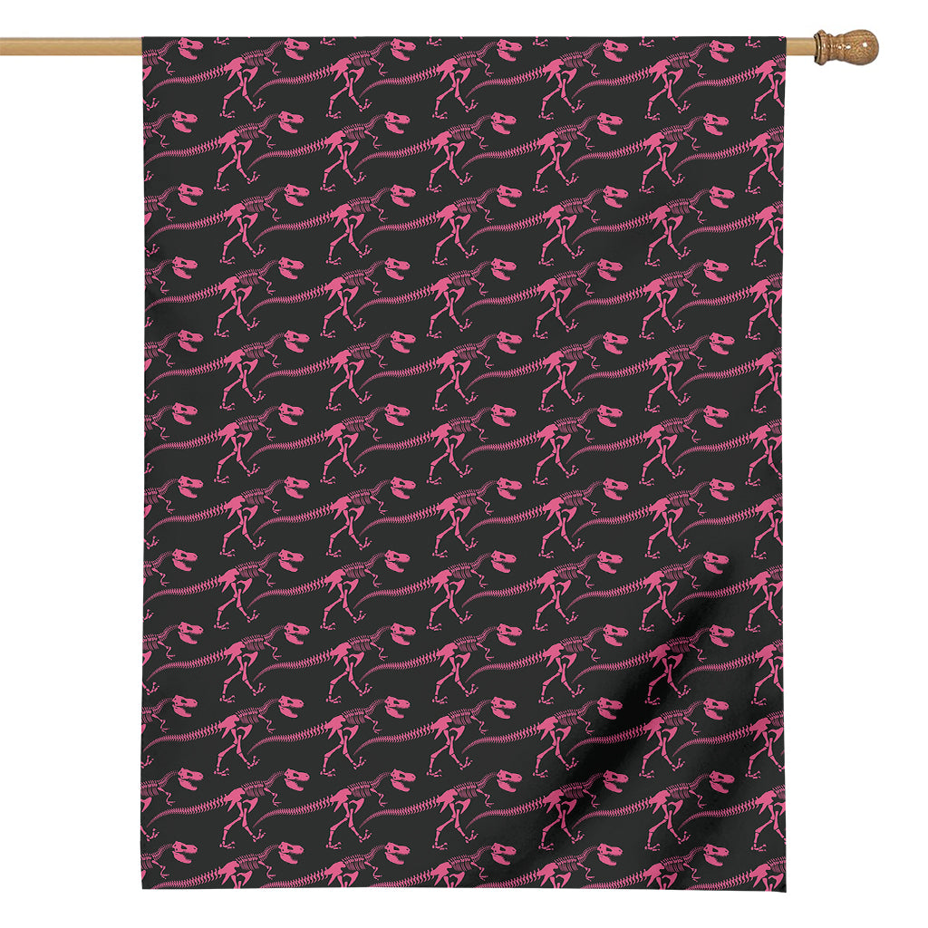Pink Tyrannosaurus Fossil Pattern Print House Flag