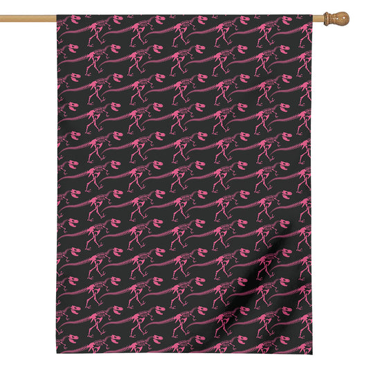 Pink Tyrannosaurus Fossil Pattern Print House Flag