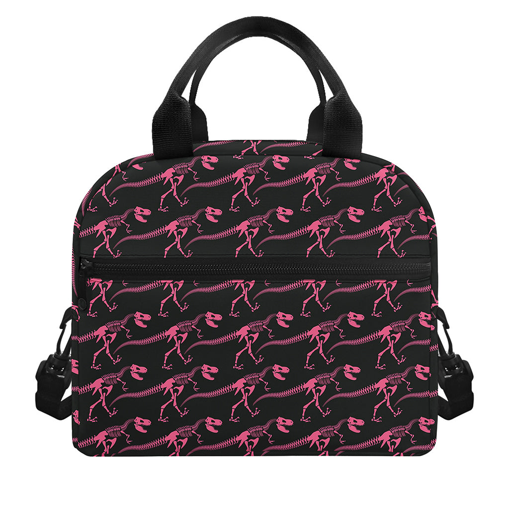 Pink Tyrannosaurus Fossil Pattern Print Insulated Lunch Bag