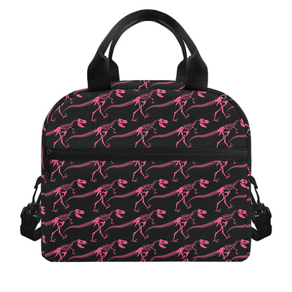 Pink Tyrannosaurus Fossil Pattern Print Insulated Lunch Bag