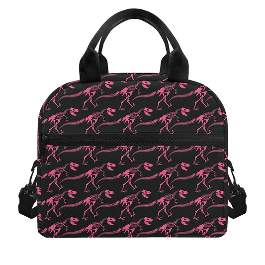 Pink Tyrannosaurus Fossil Pattern Print Insulated Lunch Bag