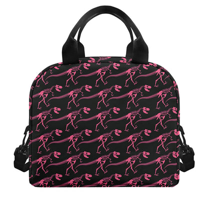 Pink Tyrannosaurus Fossil Pattern Print Insulated Lunch Bag