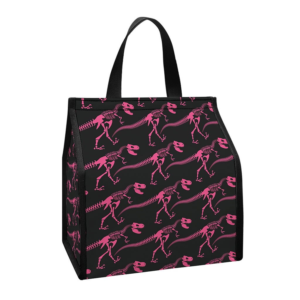 Pink Tyrannosaurus Fossil Pattern Print Insulated Lunch Tote