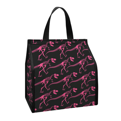 Pink Tyrannosaurus Fossil Pattern Print Insulated Lunch Tote