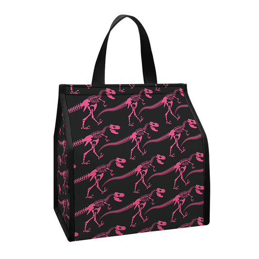 Pink Tyrannosaurus Fossil Pattern Print Insulated Lunch Tote