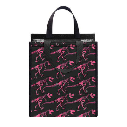 Pink Tyrannosaurus Fossil Pattern Print Insulated Lunch Tote