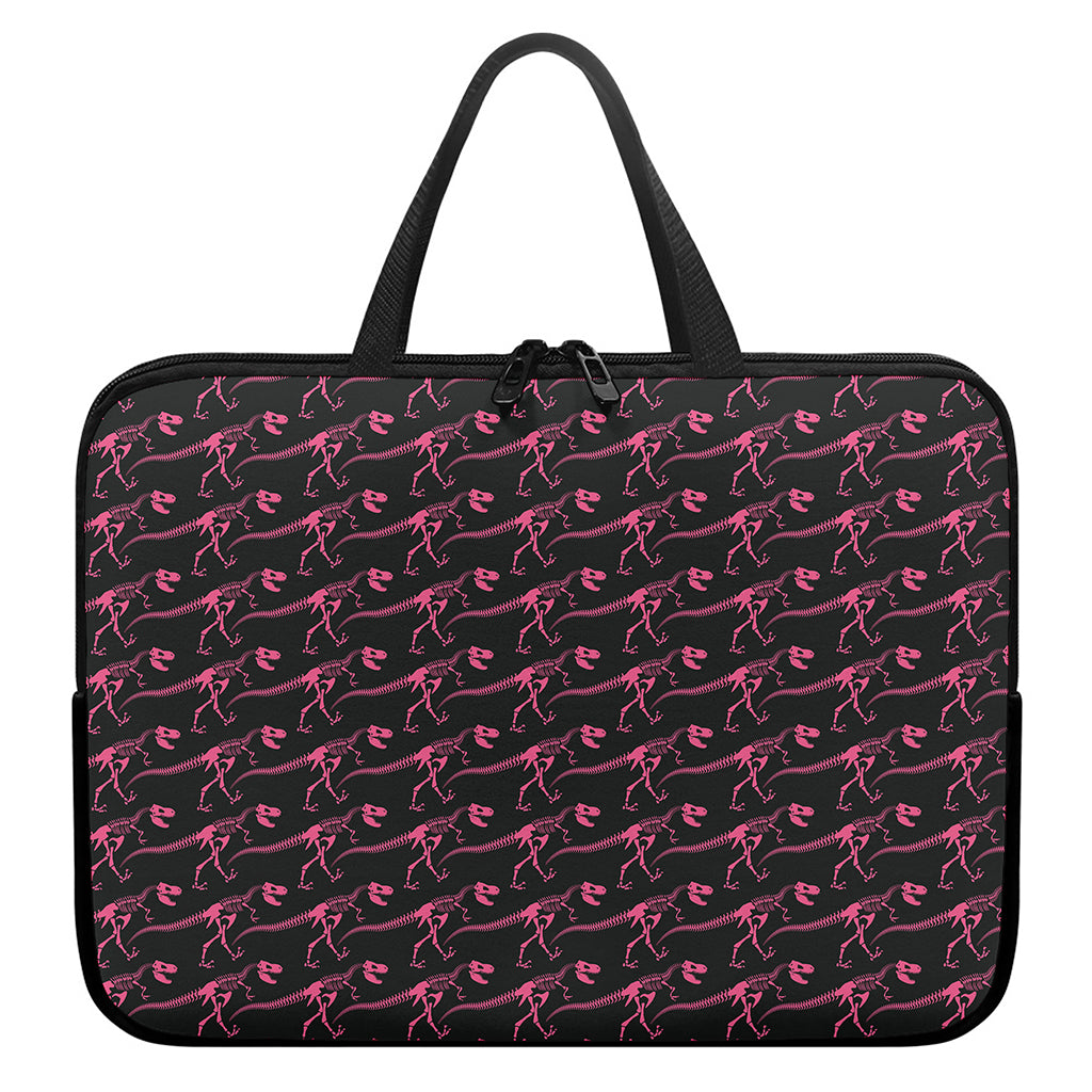 Pink Tyrannosaurus Fossil Pattern Print Laptop Sleeve With Handle