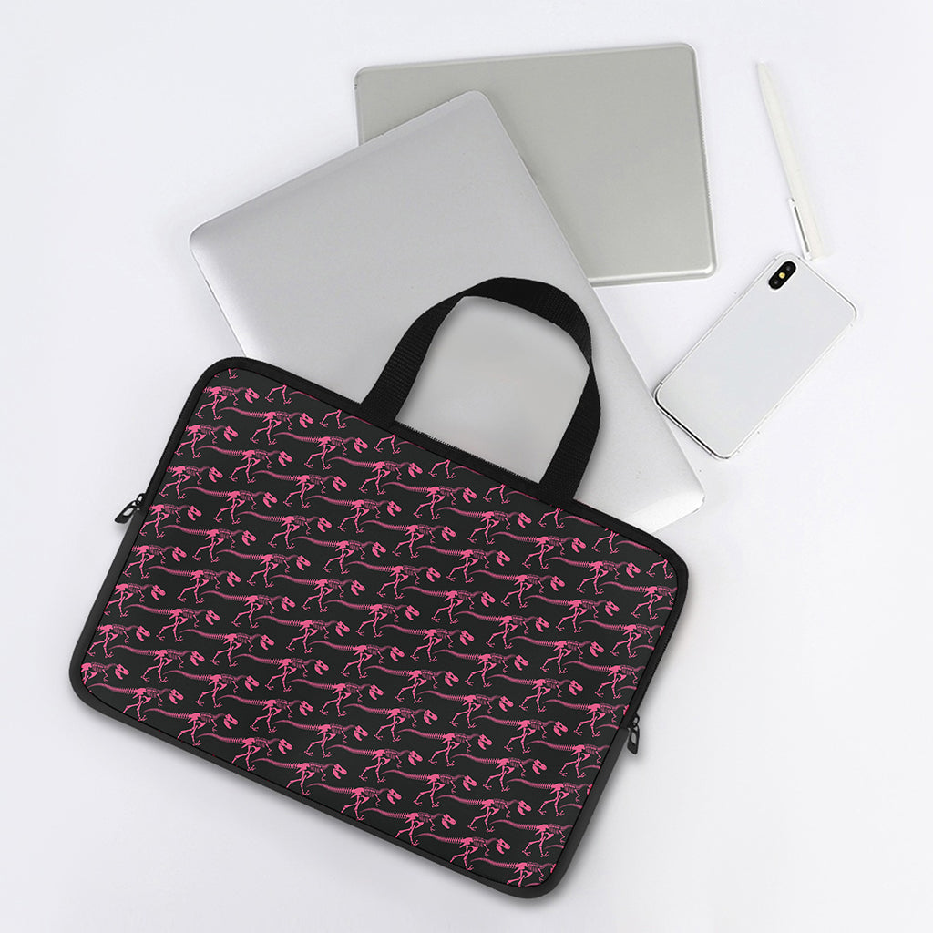 Pink Tyrannosaurus Fossil Pattern Print Laptop Sleeve With Handle