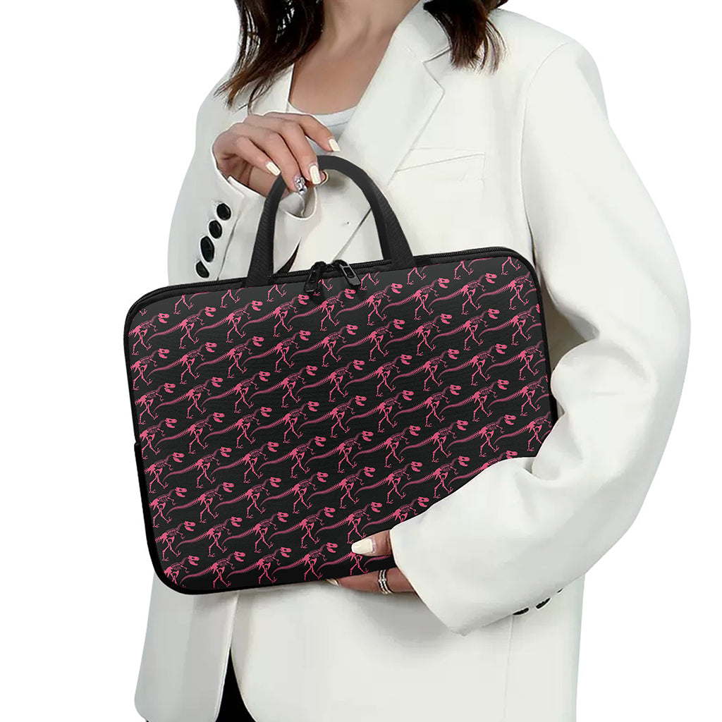 Pink Tyrannosaurus Fossil Pattern Print Laptop Sleeve With Handle