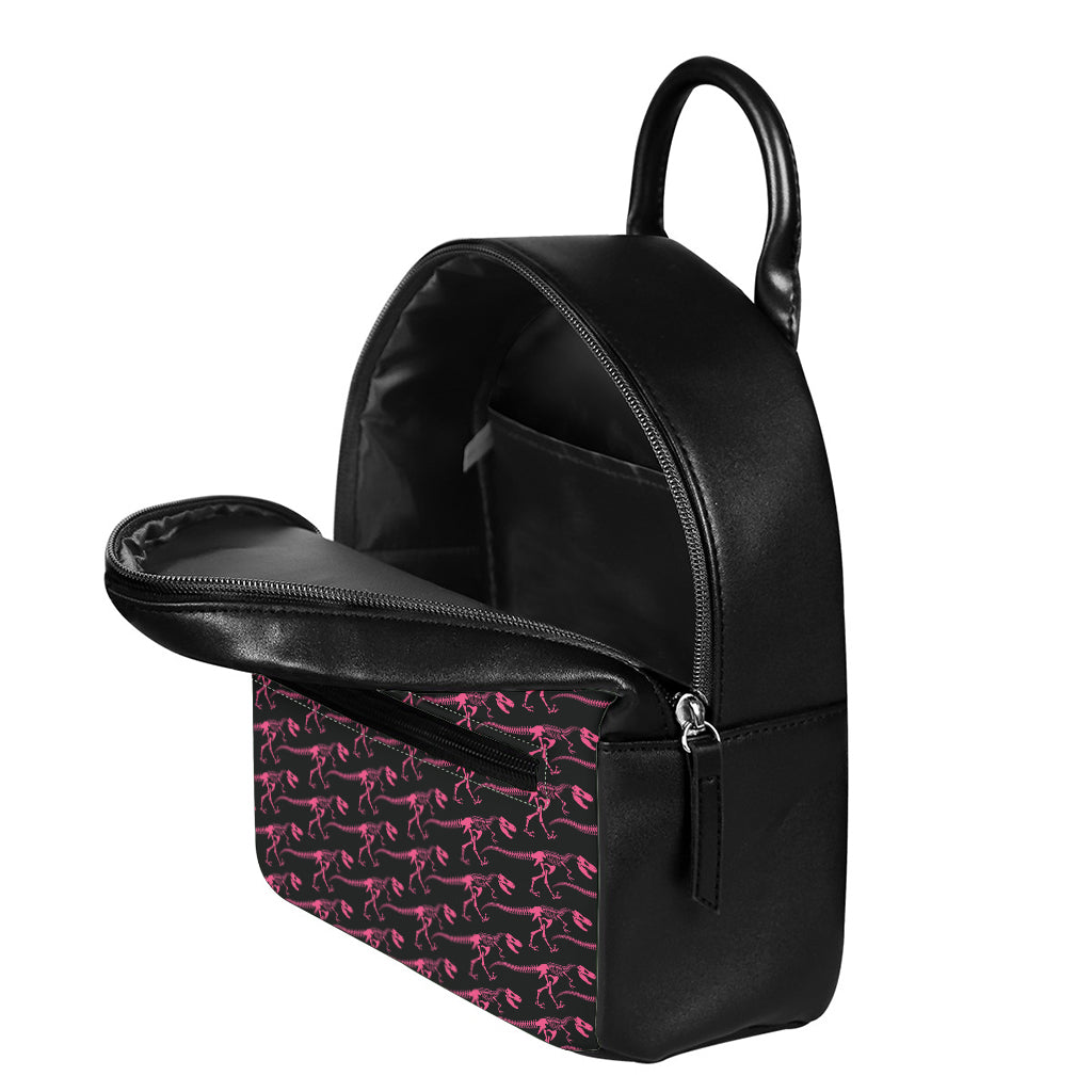 Pink Tyrannosaurus Fossil Pattern Print Leather Backpack