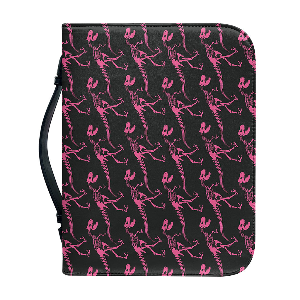 Pink Tyrannosaurus Fossil Pattern Print Leather Bible Cover