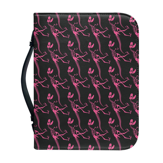 Pink Tyrannosaurus Fossil Pattern Print Leather Bible Cover