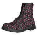 Pink Tyrannosaurus Fossil Pattern Print Lace-Up Boots