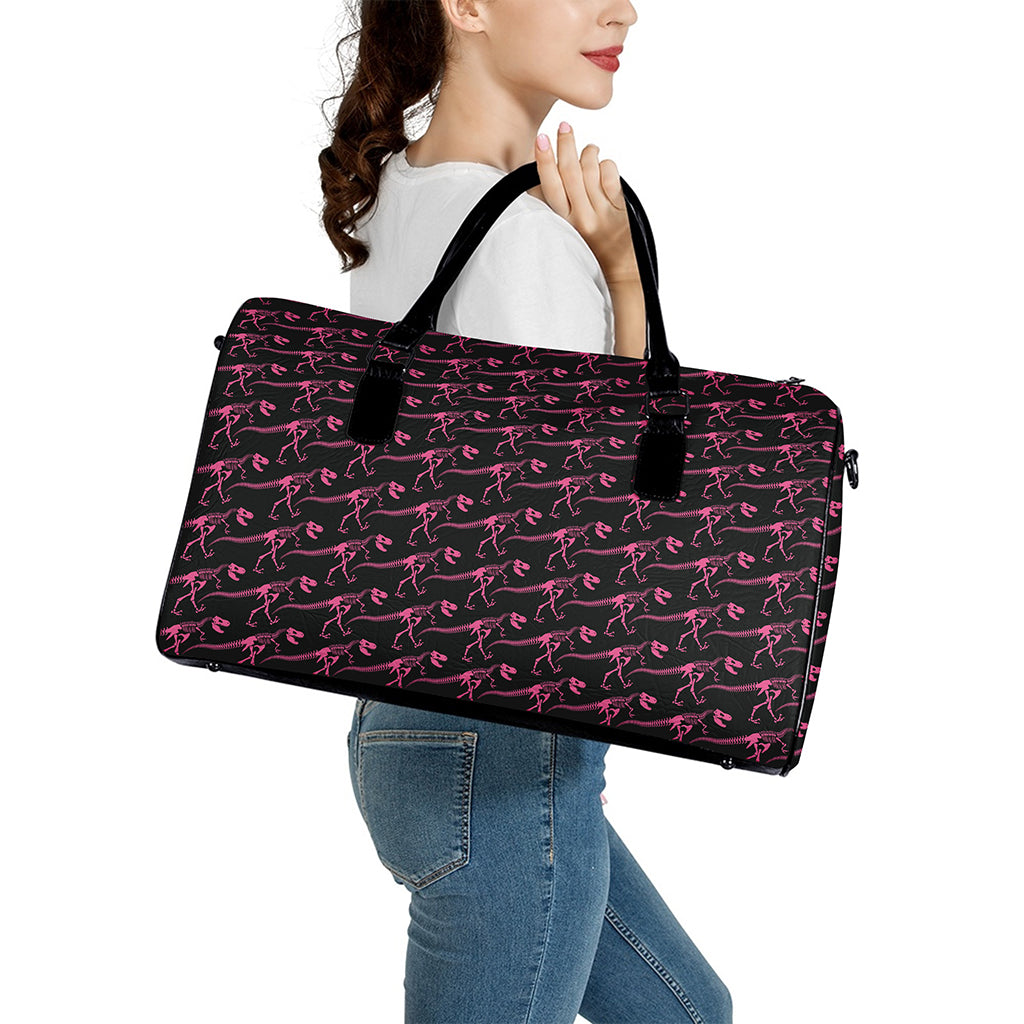 Pink Tyrannosaurus Fossil Pattern Print Leather Duffle Bag
