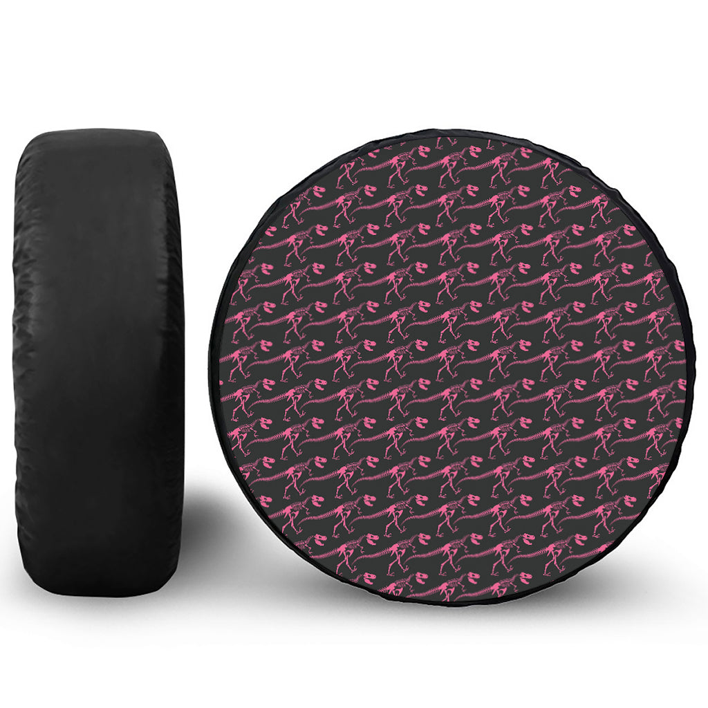 Pink Tyrannosaurus Fossil Pattern Print Leather Spare Tire Cover