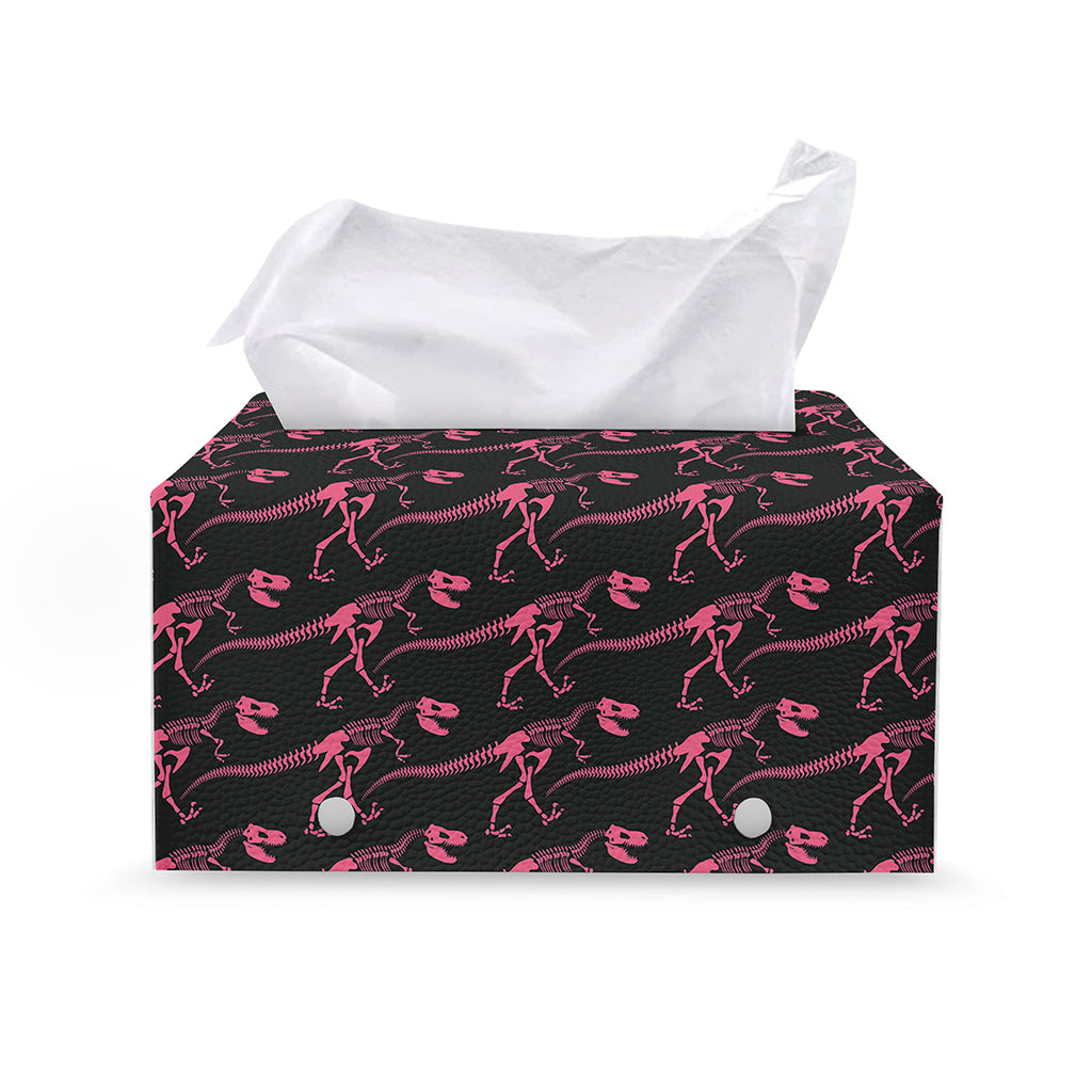 Pink Tyrannosaurus Fossil Pattern Print Leather Tissue Box Cover