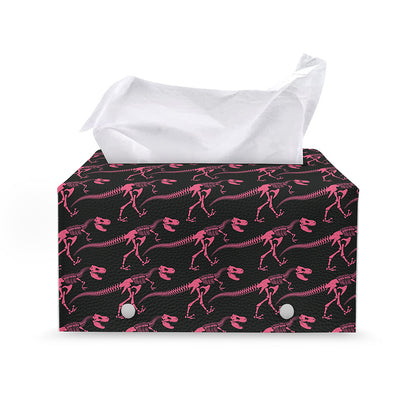 Pink Tyrannosaurus Fossil Pattern Print Leather Tissue Box Cover