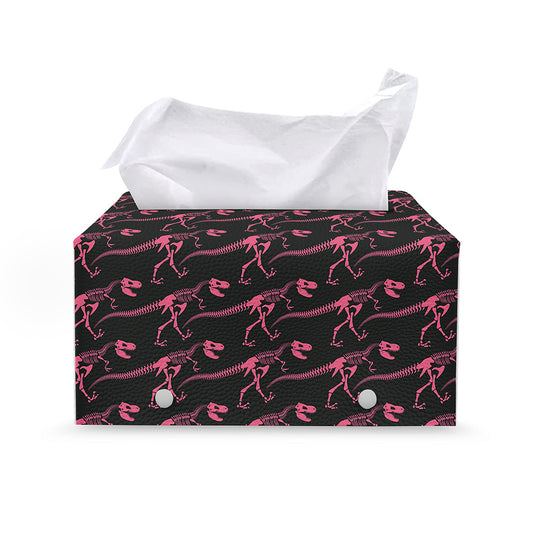Pink Tyrannosaurus Fossil Pattern Print Leather Tissue Box Cover