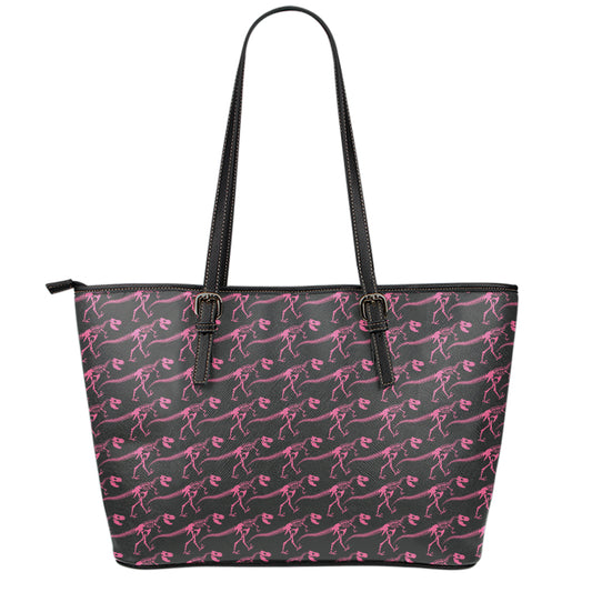 Pink Tyrannosaurus Fossil Pattern Print Leather Tote Bag