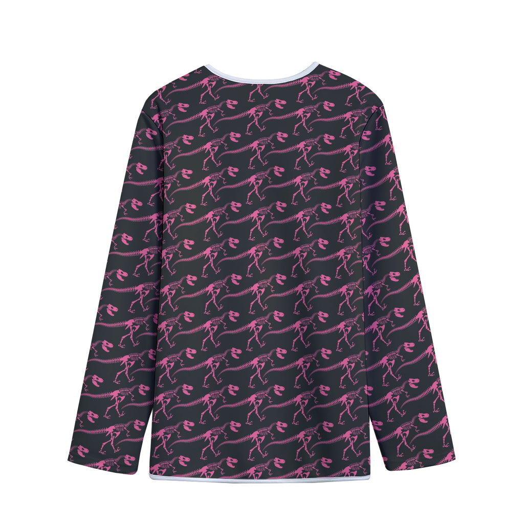Pink Tyrannosaurus Fossil Pattern Print Long Sleeve Short Coat