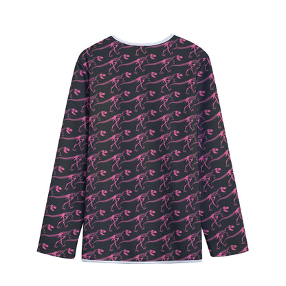 Pink Tyrannosaurus Fossil Pattern Print Long Sleeve Short Coat